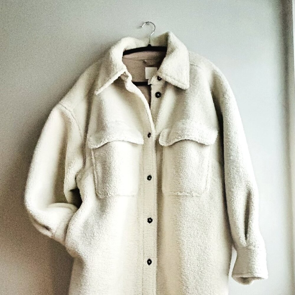 H&M Long Sherpa Coat in Winter White Size XL